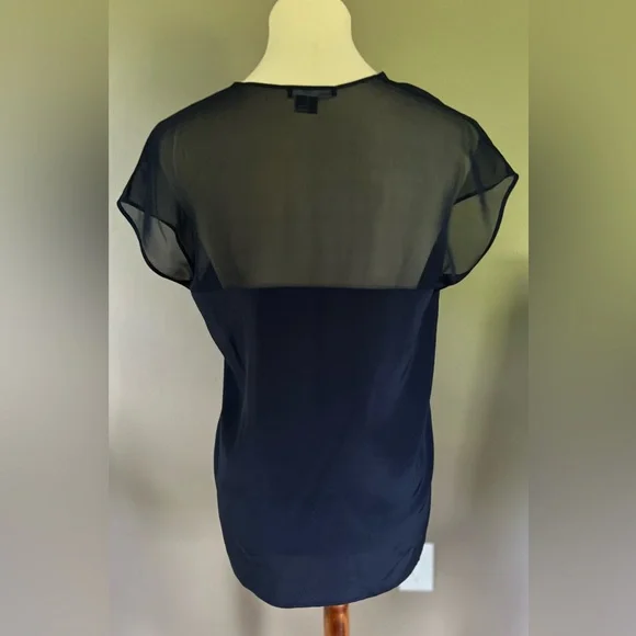 VINCE Navy Silk & Sheer Blouse Size XS - Picture 4 of 5